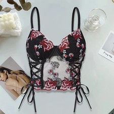 Corset Bustier Top Underwire Embroidery Strap Slim Fit Support Shapewear
