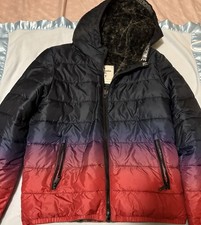 Abercrombie Kids Boys Hooded Ombr  Puffer Jacket Faux Fur Lined Size 15/16