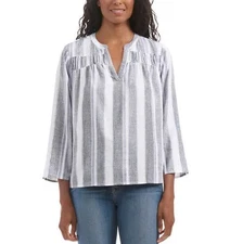 Splendid Ladies' Size XS (0-2) V-Neck Long Sleeve Blouse, White Stripe