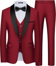 WULFUL Mens 3 Piece Suits Slim Fit Tuxedo Suit Set One Button Shawl Lapel