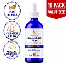 10 Pack Hyaluronic Acid Face Serum for Skin Hydration, Anti-Aging, 20 oz Total