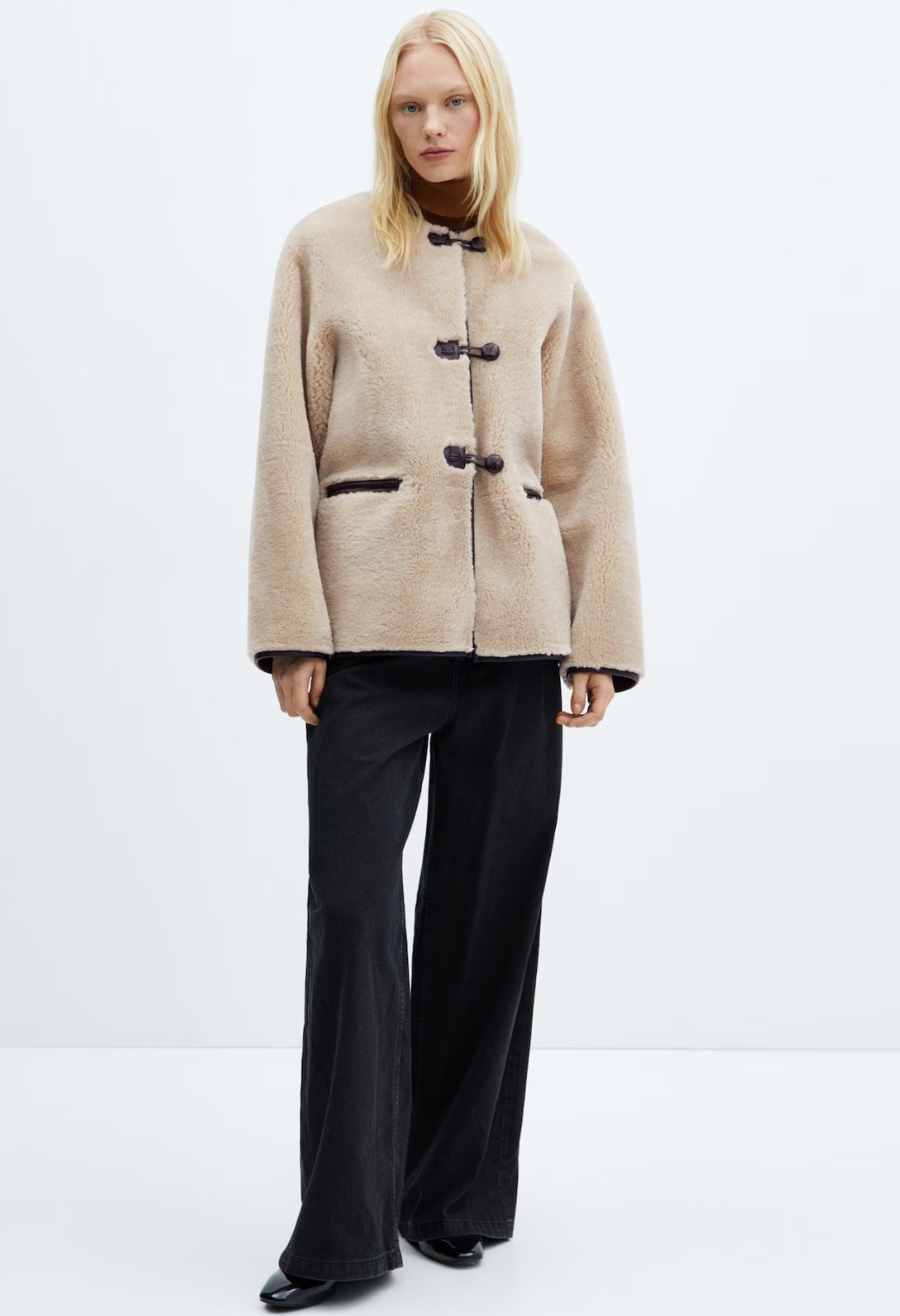 NWOT MANGO MNG sz S Leather Trimmed Faux Shearling Jacket SOLD OUT VIRAL COAT image 7
