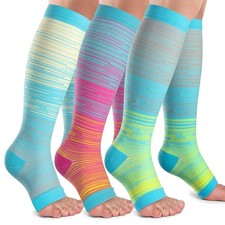 Open Toe Compression Socks Women  Men-3 Pairs 20-30 mmHg Knee High Stockings...