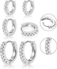 3 Paar Huggie Ohrringe 14k Gold CZ 925 Silber