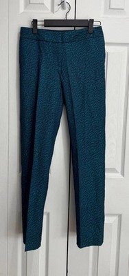 Boden Bistro Pants Women's 2P Teal Navy Blue Jacquard Leaf Print Elastic Waist