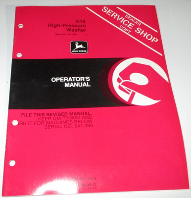 #ad #ad John Deere A18 High Pressure Washer Operators Manual s n 241400 amp; up ORIGINAL $14.99