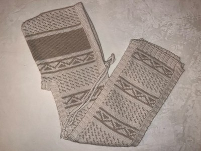 Beaver Canoe Hooded Knit Scarf Neutral Fair Isle One Size EUC