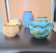 5pcs Mediterranean Ceramic Plant Pots, High Temp Pottery, Succulents,13cm to 8cm