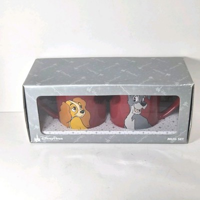Disney Lady and the Tramp Mug Set   Heart Cutout, Matching Couple Mugs NIB Rare