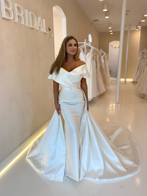 2 in 1 mermaid wedding dresses T242002_Gorgeous Elegant Asymmetrical Strapless Mermaid 2-in-1 Gown with Trumpet Skirt and Catherdral Train