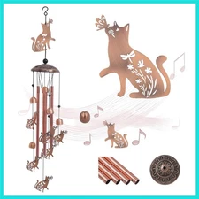 Cat Wind Chimes for Outside,37in Metal Wind Chimes with 4 Aluminum Tubes,Uniq...