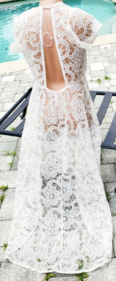 Victorias Secret Rare Vintage cover up cruise M L long lace jacket swim maxi - Image 2 of 4