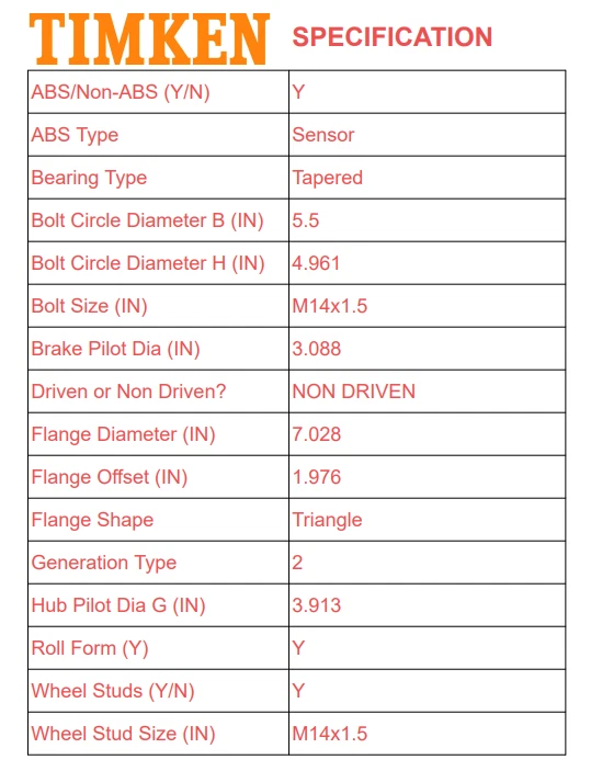 Cojinete de cubo de rueda delantera Timken 2x2 para GMC Yukon XL Sierra 1500 2007 2008-2013 Foto 3 de 4