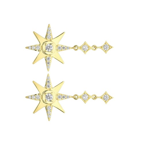 Star Drop Dangle Earrings Hallmarked 9ct Yellow Gold British Made Brand New - Picture 2 of 3