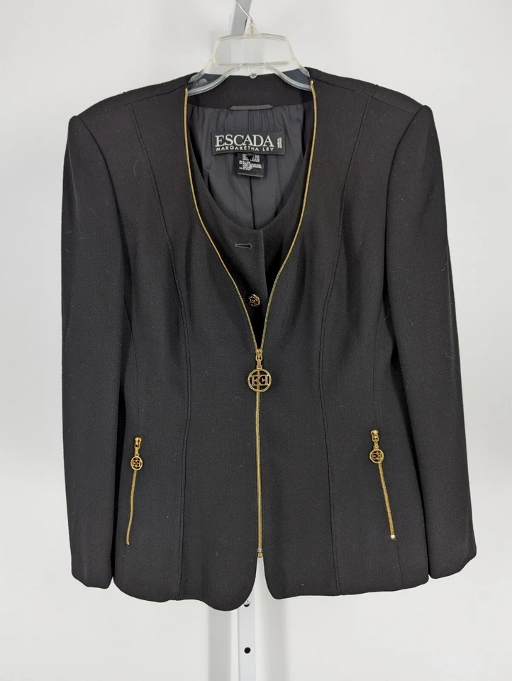 Chaqueta Blazer Escada by Margaretha Ley De Colección Años 90 Dorada Doble Capa Logo Dorado 40... Foto 3 de 4