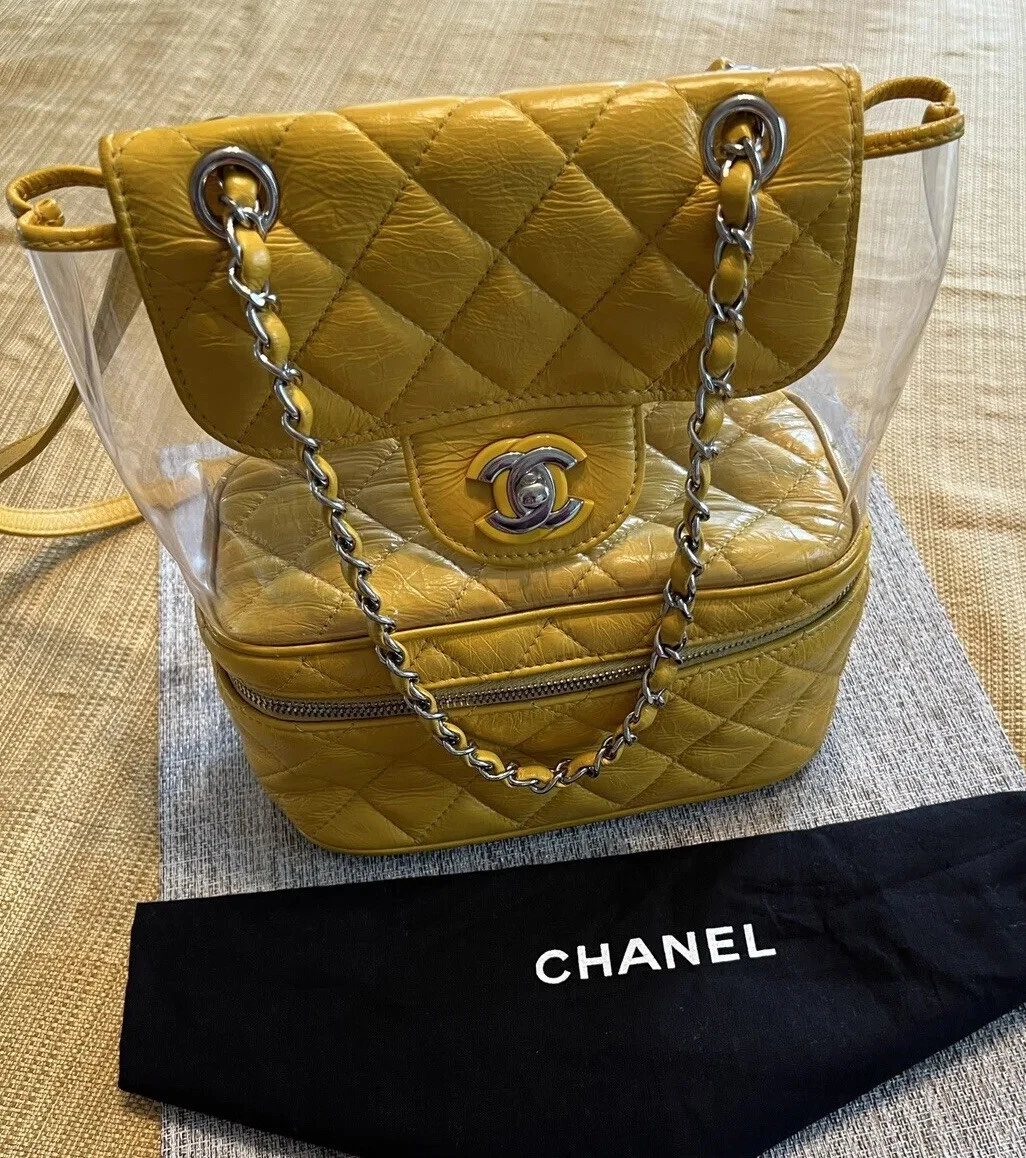 CHANEL Crumpled Calfskin PVC Quilted Backpack Yellow