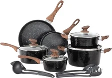 15 Piece Nonstick Induction Cooking Kitchen Cookware Sets Granite Pots and Pans