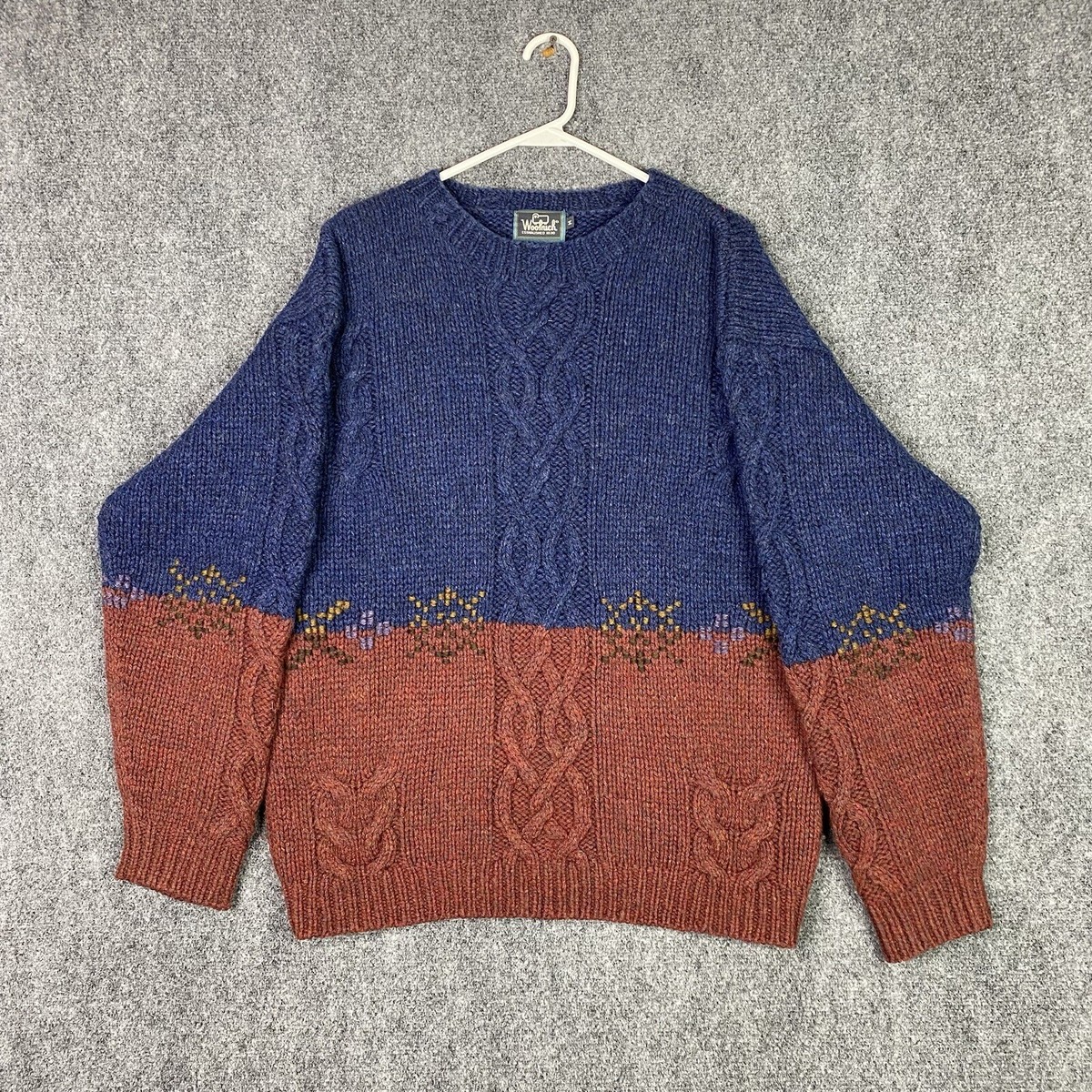 VINTAGE Woolrich Sweater Mens Medium M Blue Orange Knit Pullover
