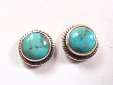 Turquoise 925 Sterling Silver Round Stud Earrings with Rope Style Accents