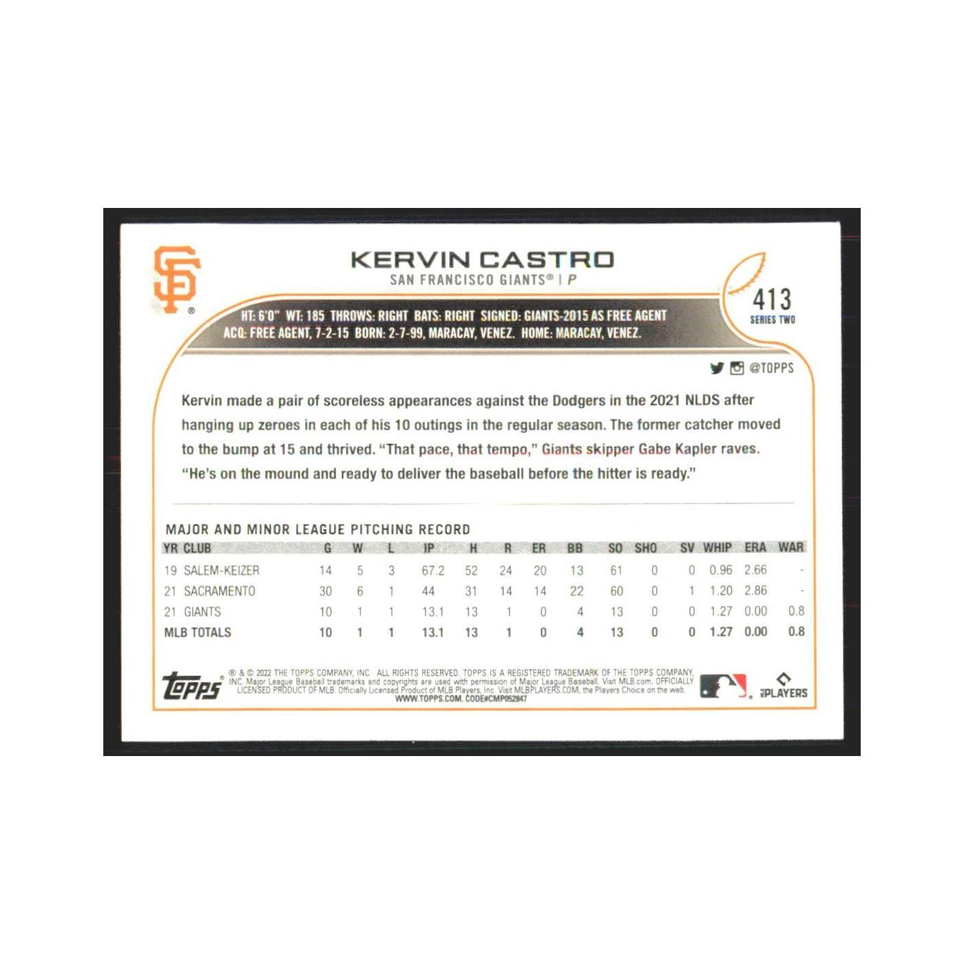 2022 Topps Kervin Castro RC Giants #413