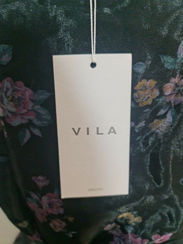 Vila Black Floral Belted Frilled Knee Length Dress Uk 12 Eu 40 New - Picture 8 of 9