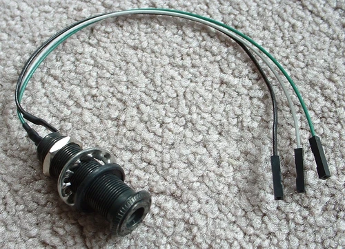 SOLDERLESS Wiring BLACK LONG BARREL PANEL JACK Green Wire 152B 151 for emg *NEW*