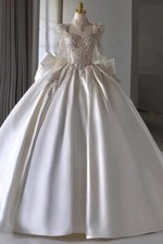 Luxuries Wedding Dress Illusion Long sleeves Bridal Gown Ball Gown Satin Bride