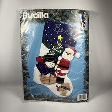 Vintage Bucilla Stocking Kit Decorating Santa Snowman Christmas 18" 1994 83202