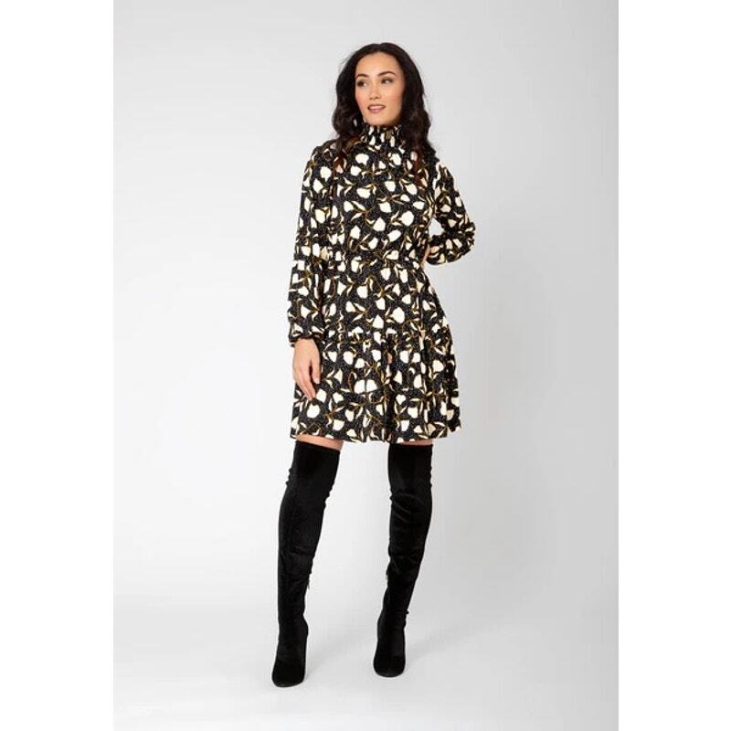 boho jersey dress Leota Long Sleeve Olive Tiered Black XS NWT Beach