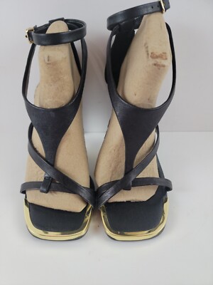 DKNY $129 Womens 5.5 M Black Leather Strappy Dress Sandal Ankle Stiletto  Heels | eBay