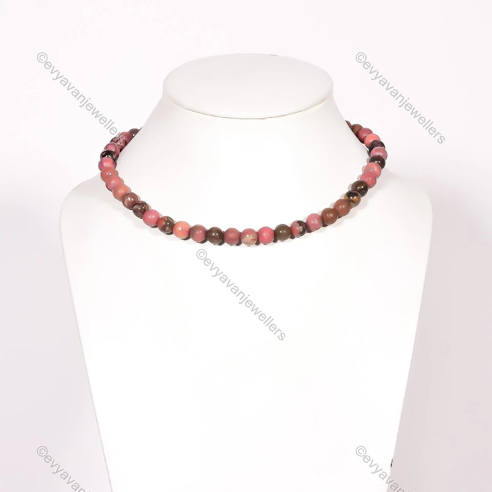 Collar ajustable con cuentas de piedras preciosas de rodonita negra joyería de plata de ley 925 Foto 4 de 4