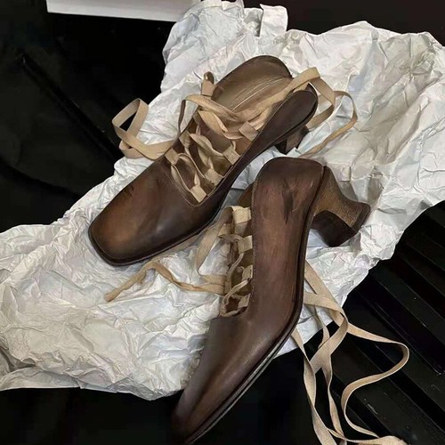 Zapatos de ballet con cordones Mary Janes para mujer primavera verano punta cuadrada con cordones - Imagen 24 de 24