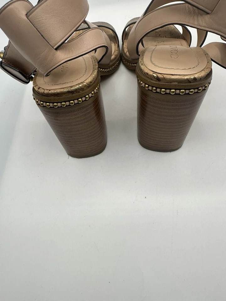 Coach Mandy Metallic Gold & Nude Leather Gladiator Block Heel Sandal Women Sz 7 - Image 3 of 4