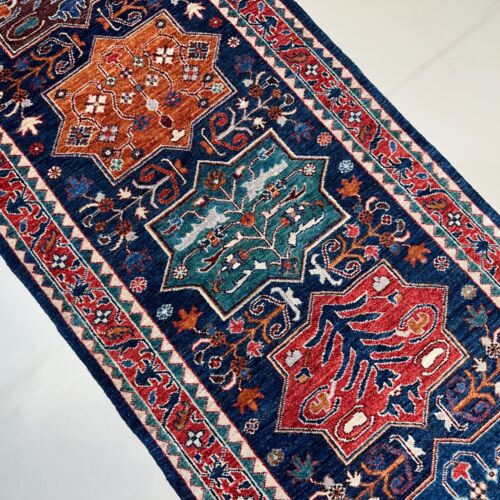 Handmade (2'9" x 9'8") Blue Qashqai Tribal Afghan Veg Dye Wool Runner Rug - Picture 6 of 9