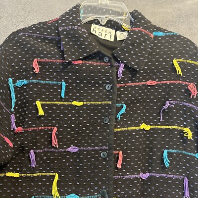 VTG Tassel Jacket Keren Hart Size M Artsy Art to Wear 90's 80's Neon Colors