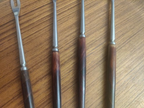 4 Vintage MCM Royal Dolphy Stainless Steel Japan Fondue Forks Wooden Handles - Picture 4 of 7