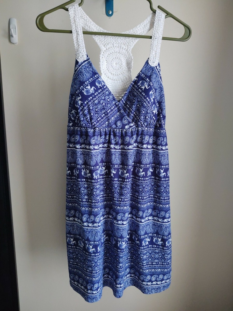 No Boundaries Halter Dress Blue Elephant Sleeveless Mini BOHO-M7-9 women Juniors No Boundaries Halter Dress Blue Elephant Sleeveless Mini BOHO-M7-9 women Juniors