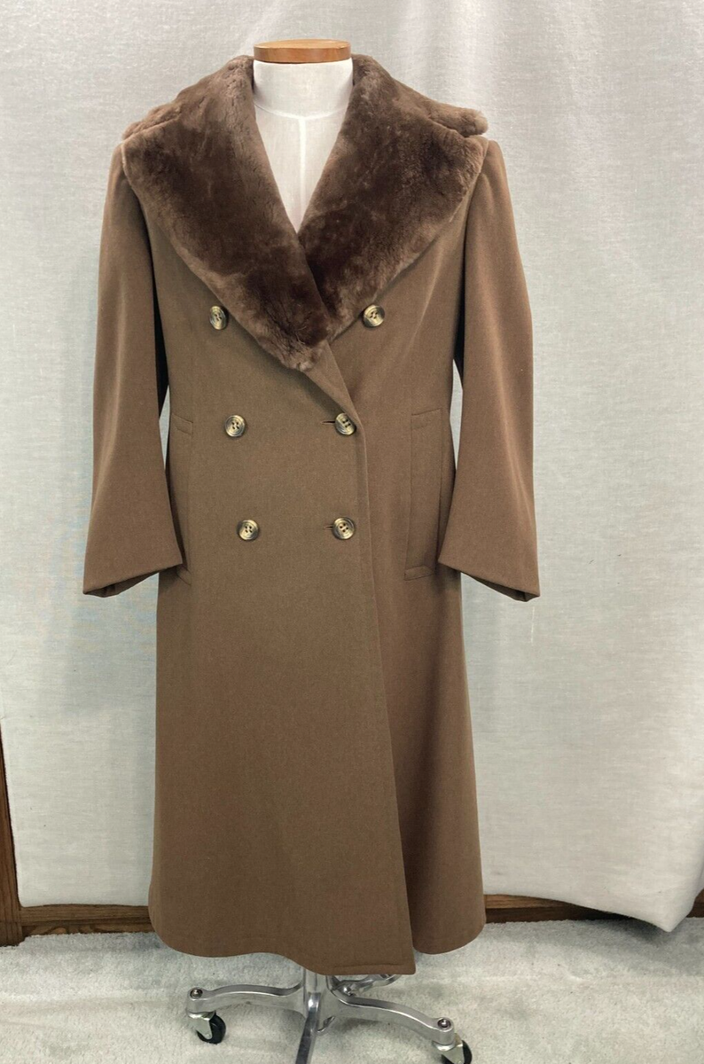 Regulation Army Officer's Overcoat Women's M 10-12 Wool with Fur Shawl  Collar