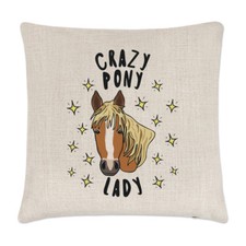 Funda Cojín Almohada Crazy Pony Lady Stars Lino - Divertido Caballo