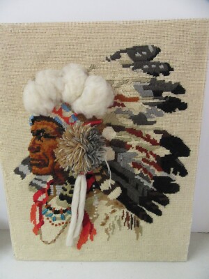 Finished Sunset Needlepoint 2220 Indian Chief Native American Completed 16x20 