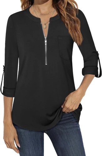 Women's Roll-Up 3/4 Sleeve V-Neck Casual Black Zebra Print Tunic Shirt•XL•NWT