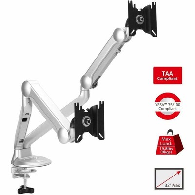 SIIG MTPRO Desk Mount Dual Gas Spring Monitor Arm - up to 32'' Display - Max.