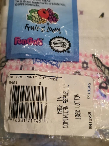 ポケモン フルーツオブザルーム ガールズ サイズ2 ファンパル 下着 100% コットン VTG 1999 - 画像5/5