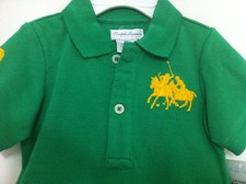 Ralph Lauren 1Pc Shortall Romper Green Lg Logo  3 in Yellow 6M NWT