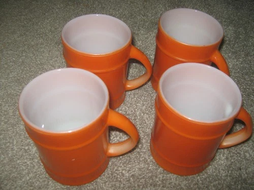 4 Vintage Fire King Anchor Hocking Rust Coffee Cups D Shaped Handle