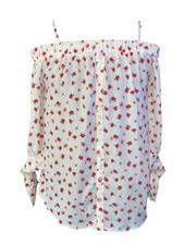 By By Floral Off Shoulder Blouse Peasant Cold Shoulder Cute White Medium