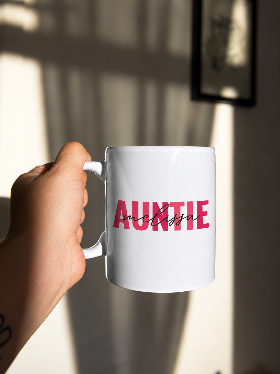 Personalized Name Mug Custom Text Coffee Cup Auntie Mom Grandma Nana Gift