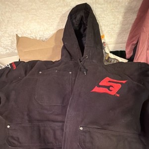 Snap-on Hooded Quilted Work Jacket Cotton Black/Red Logo Unisex Size XL