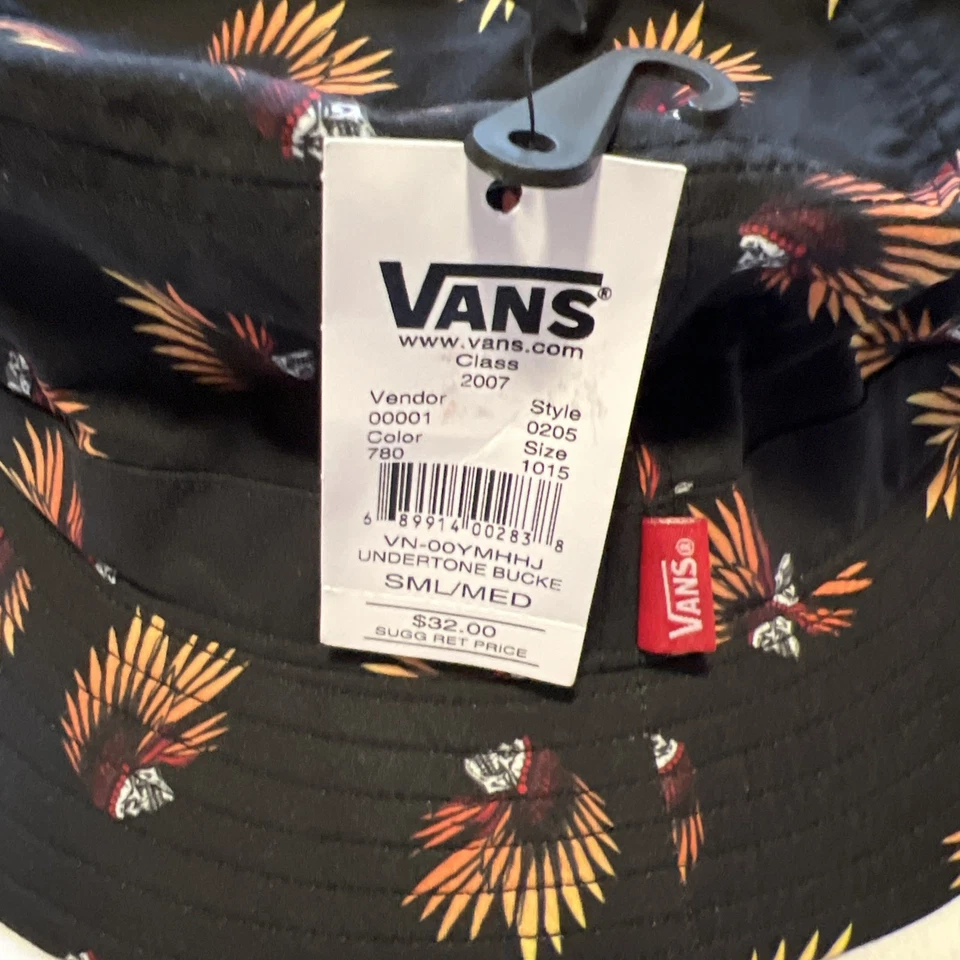 Vans Bucket Hat S/M Off The Wall Resort Club Skulls Black Sun Hat - Image 2 of 4
