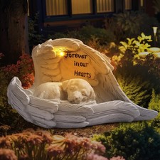 Pet Dog Solar Garden Memorial Statue   Outdoor Resin Angel Puppy with Sola